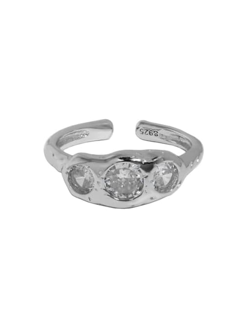 White gold [white stone] 925 Sterling Silver Cubic Zirconia Geometric Vintage Band Ring